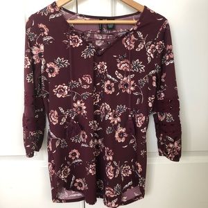 Purple Floral Shirt with Tassels